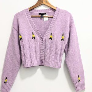 Floral Embroidered Knit Lavender Cardigan Size S